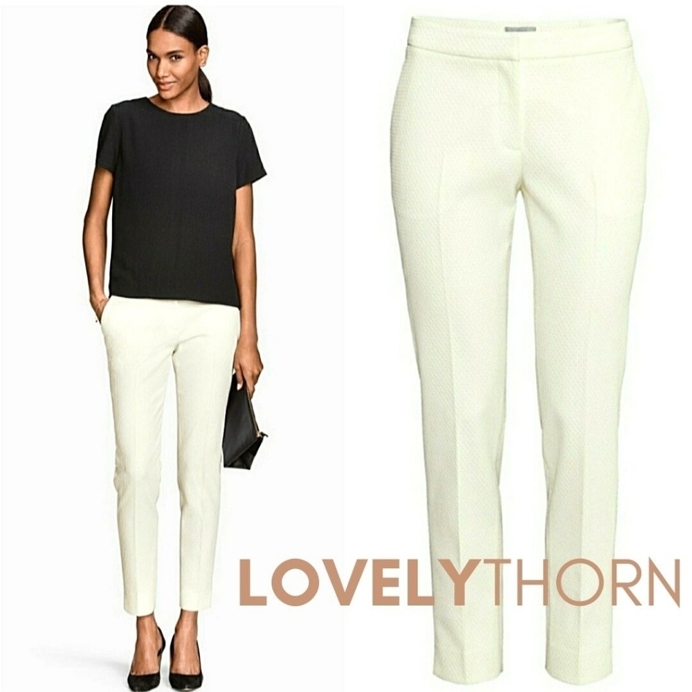 H&M TREND // ultra-flattering tailroed fit textured ivory cropped pants